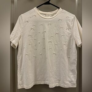 H&M White Pearl Embellished Women's Tee